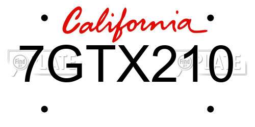 7GTX210 California License Plate