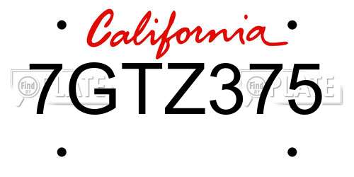 7GTZ375 California License Plate