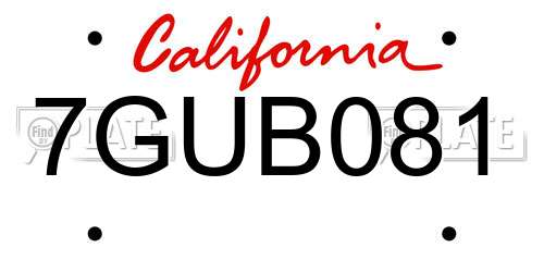 7GUB081 California License Plate