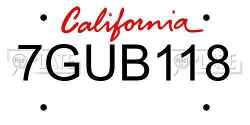 7GUB118 California License Plate