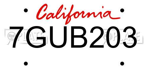 7GUB203 California License Plate
