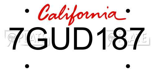 7GUD187 California License Plate