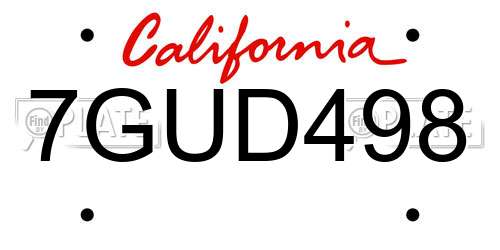 7GUD498 California License Plate