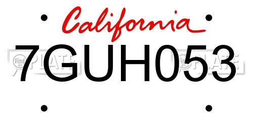 7GUH053 California License Plate