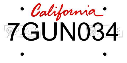 7GUN034 California License Plate