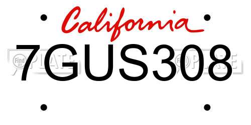 7GUS308 California License Plate