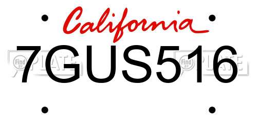 7GUS516 California License Plate