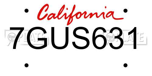 7GUS631 California License Plate