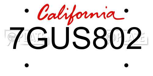 7GUS802 California License Plate