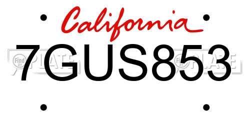 7GUS853 California License Plate