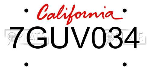 7GUV034 California License Plate