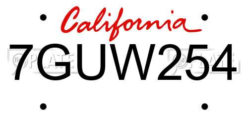 7GUW254 California License Plate