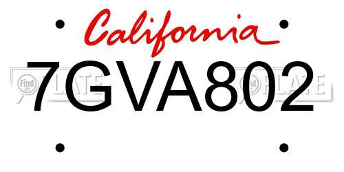 7GVA802 California License Plate
