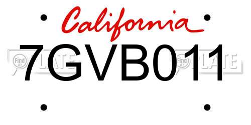 7GVB011 California License Plate