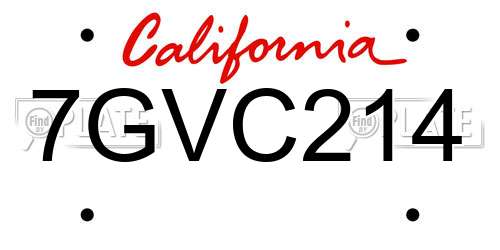 7GVC214 California License Plate