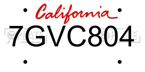 7GVC804 California License Plate