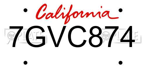 7GVC874 California License Plate