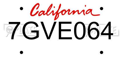 7GVE064 California License Plate