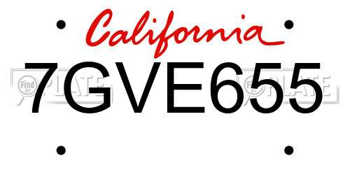 7GVE655 California License Plate