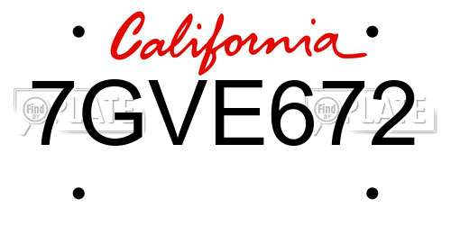 7GVE672 California License Plate