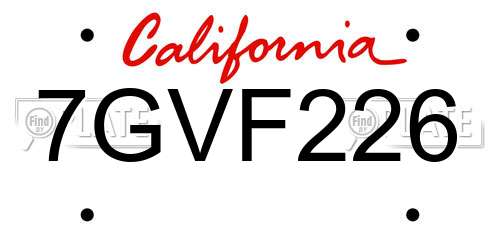 7GVF226 California License Plate