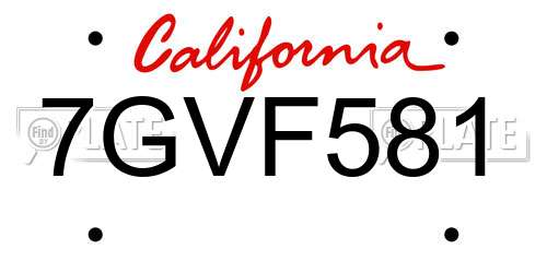 7GVF581 California License Plate