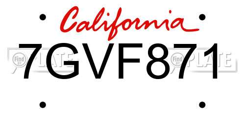 7GVF871 California License Plate