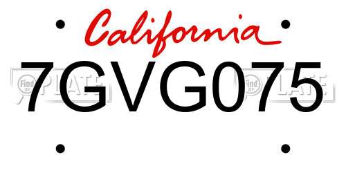 7GVG075 California License Plate