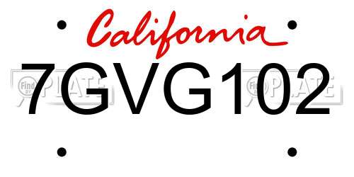 7GVG102 California License Plate