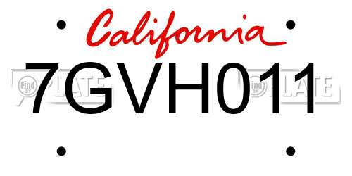 7GVH011 California License Plate