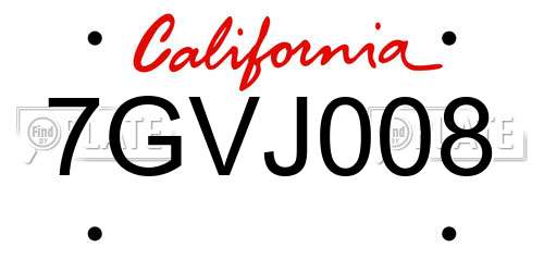 7GVJ008 California License Plate