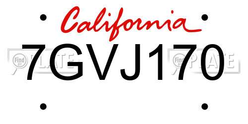 7GVJ170 California License Plate