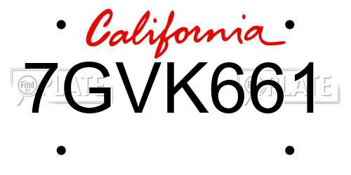 7GVK661 California License Plate
