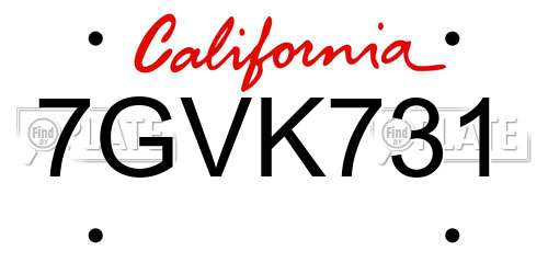 7GVK731 California License Plate