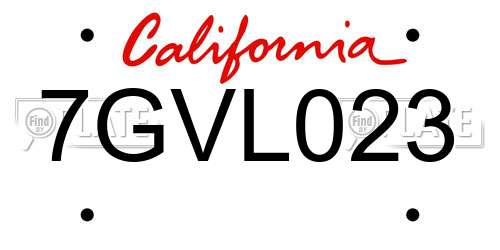 7GVL023 California License Plate