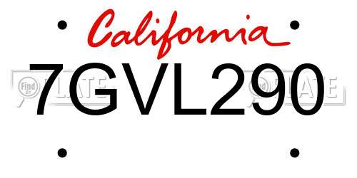 7GVL290 California License Plate
