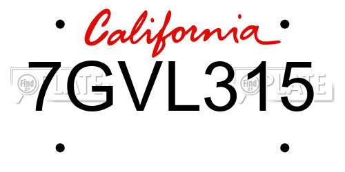 7GVL315 California License Plate