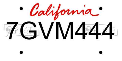 7GVM444 California License Plate
