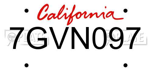 7GVN097 California License Plate