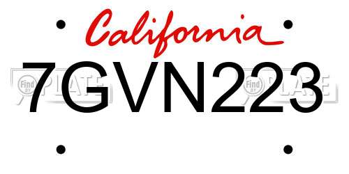 7GVN223 California License Plate