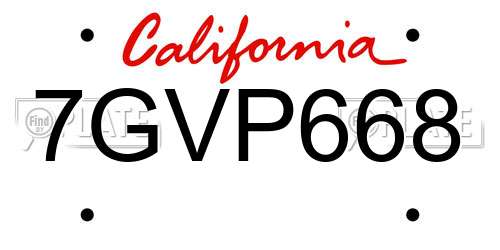 7GVP668 California License Plate