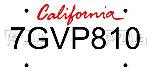 7GVP810 California License Plate