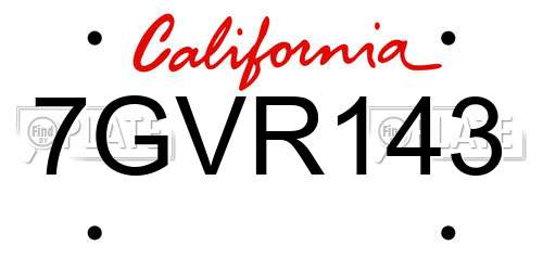 7GVR143 California License Plate