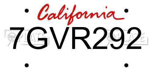 7GVR292 California License Plate