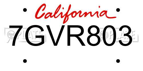 7GVR803 California License Plate