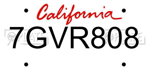 7GVR808 California License Plate