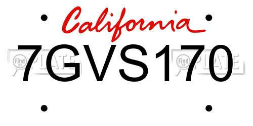 7GVS170 California License Plate