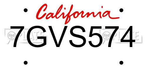 7GVS574 California License Plate
