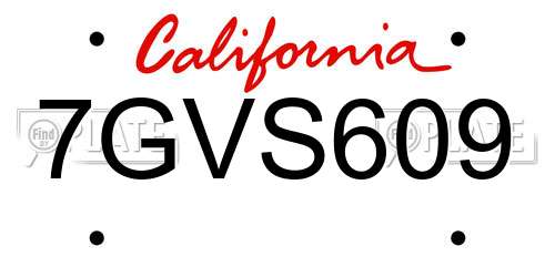 7GVS609 California License Plate