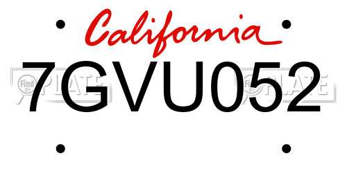 7GVU052 California License Plate